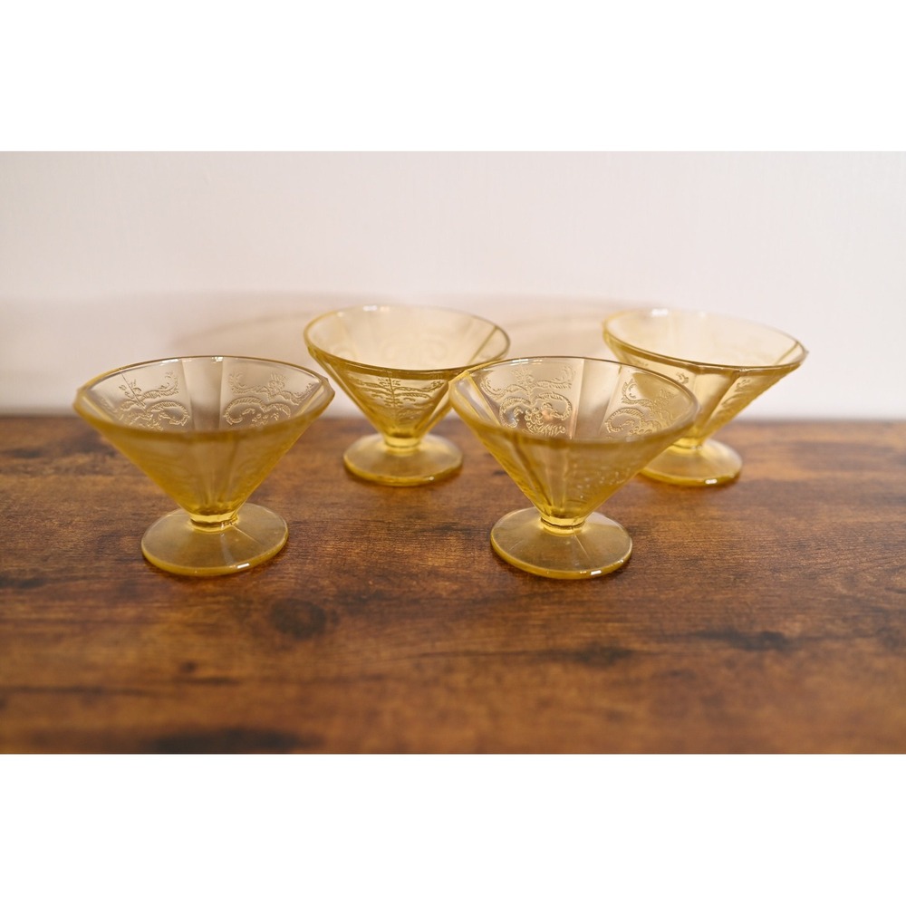 Vintage Federal Madrid Amber Depression Glass Sherbet Bowls Set of 4 Dessert